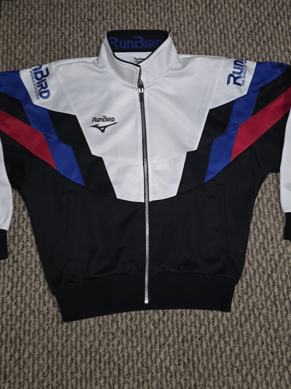 Mizuno White Black Track Jacket with Blue and Red Accents